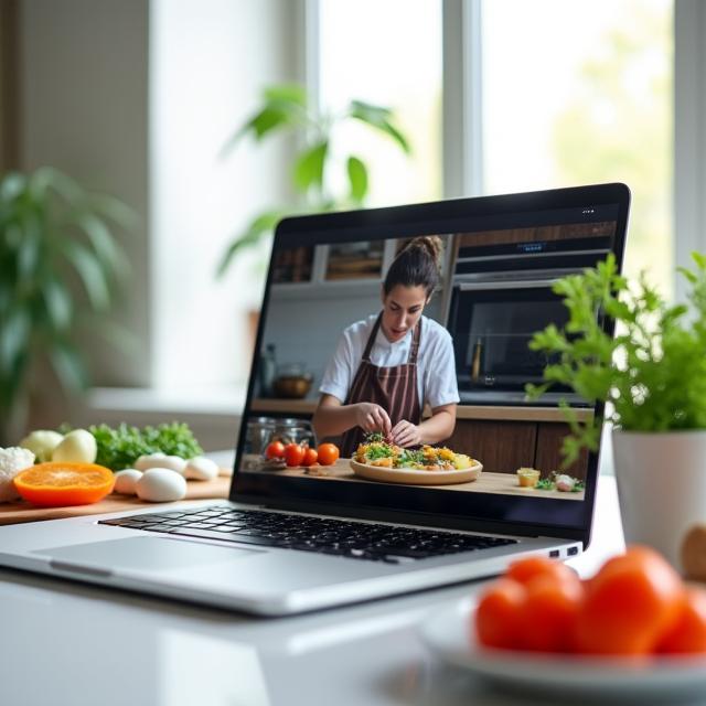 Online cooking classes on laptop